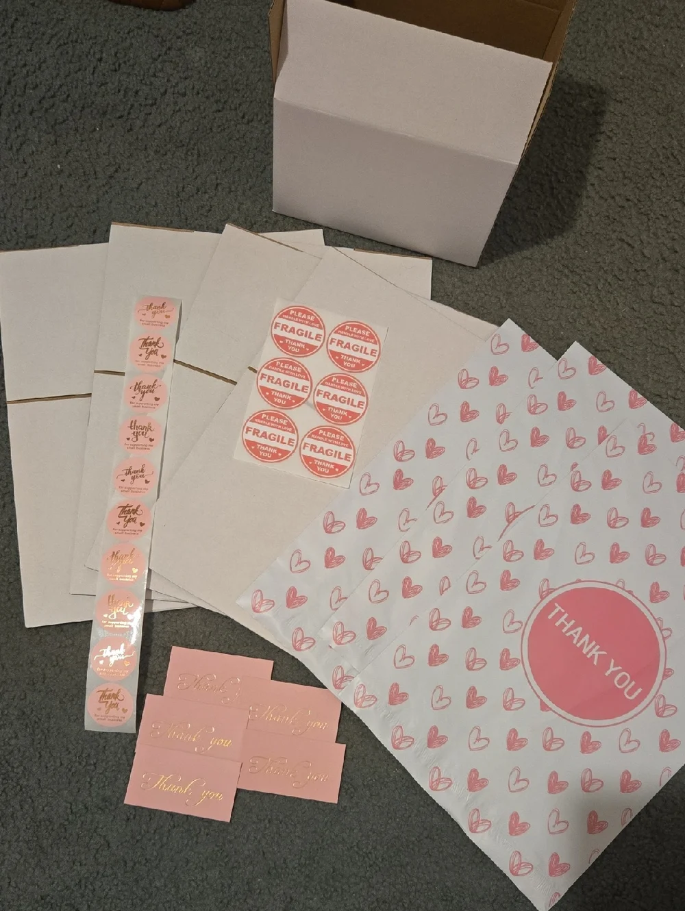 Pink Heart Thank You Sticker and Packaging Set